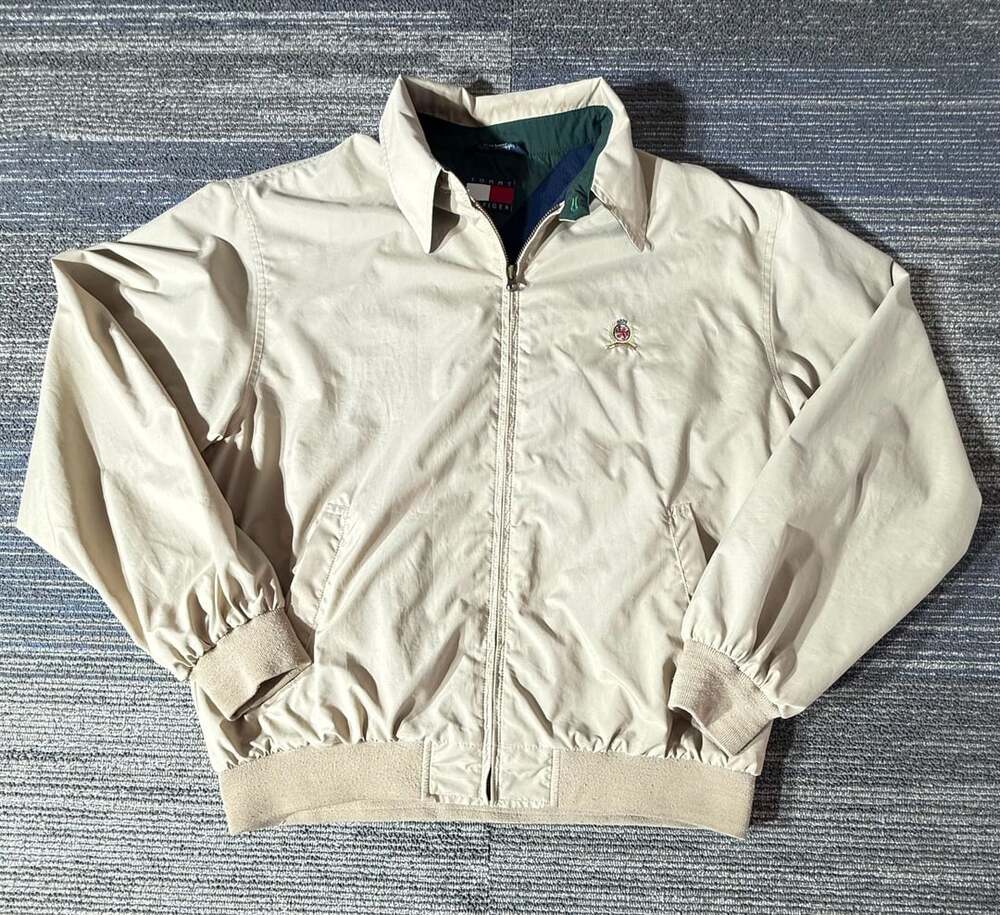 Vintage Tommy Hilfiger Lion Crest Beige Full Zip Jacket Size L